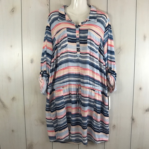Sonoma Dresses & Skirts - NWT Sonoma Blue Striped Shirt Dress w/ Pockets XL
